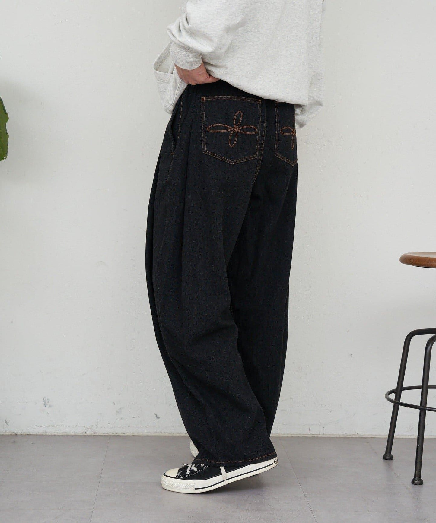 側褶棉質花呢長褲