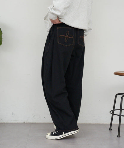 側褶棉質花呢長褲