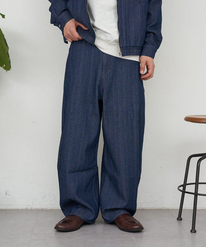 側褶棉質花呢長褲