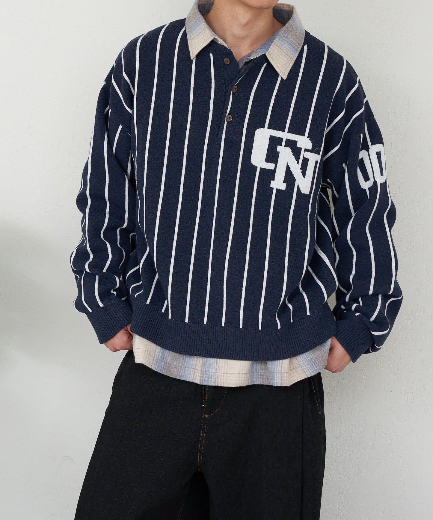 條紋棒球風衛衣針織衫