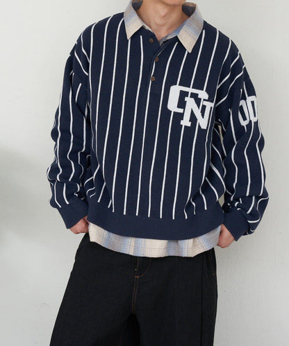 條紋棒球風衛衣針織衫