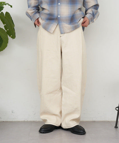 側褶棉質花呢長褲