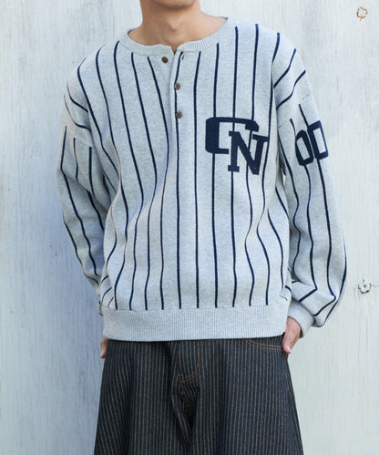 條紋棒球風衛衣針織衫