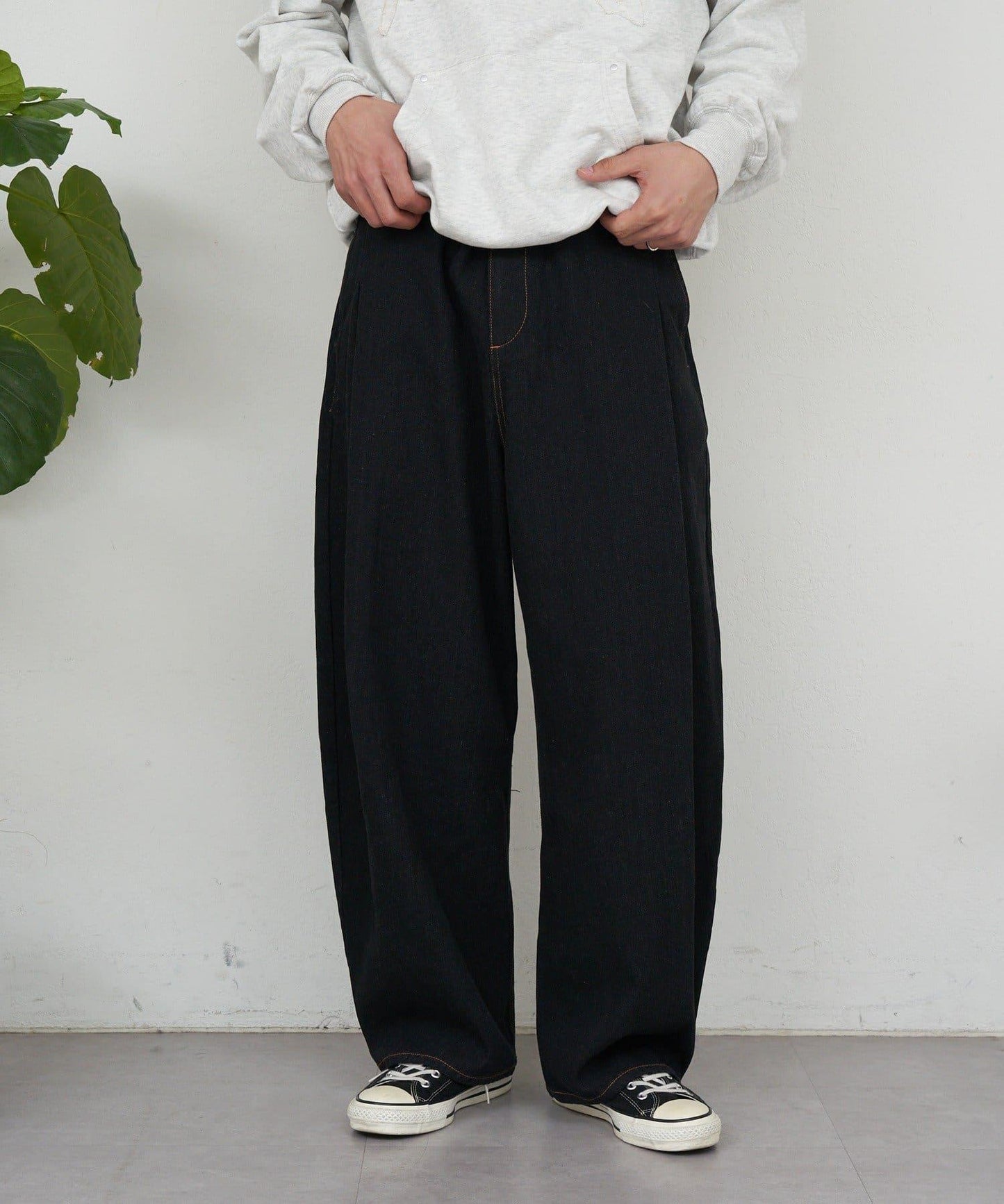 側褶棉質花呢長褲