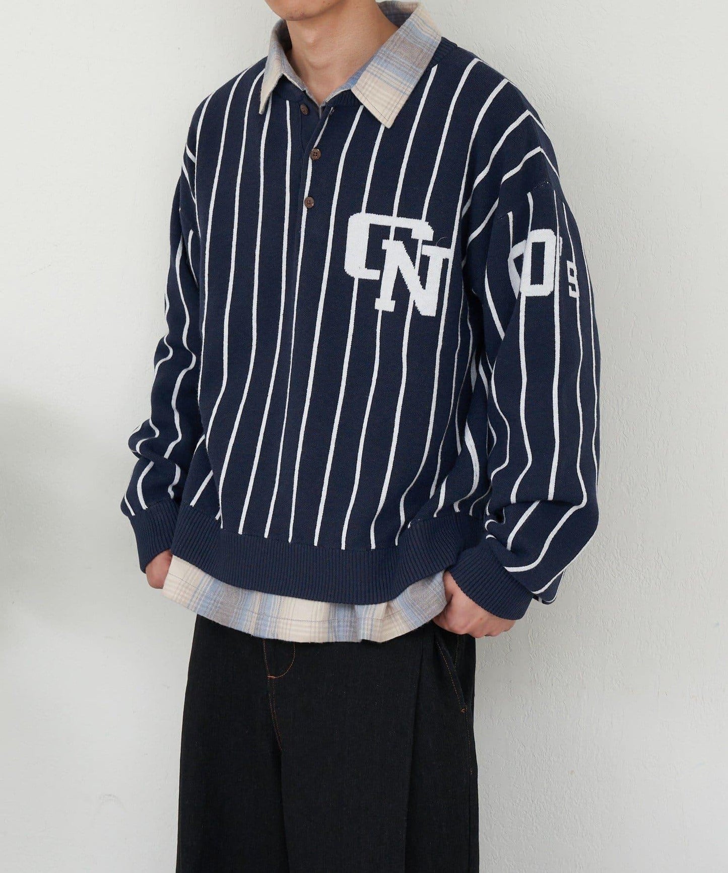 條紋棒球風衛衣針織衫