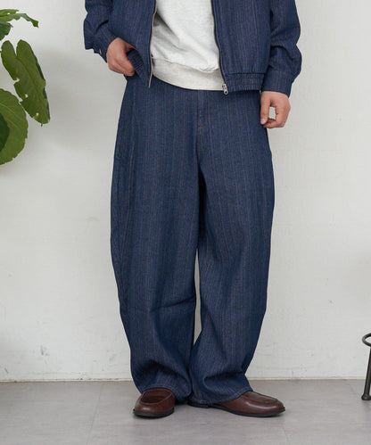 側褶棉質花呢長褲