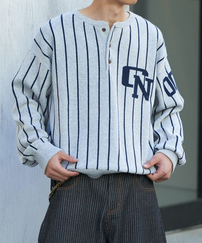 條紋棒球風衛衣針織衫
