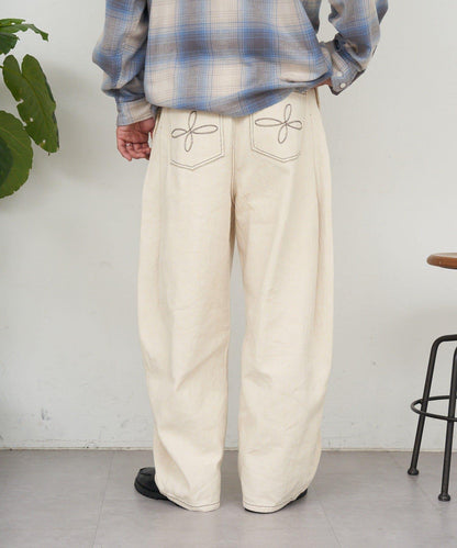 側褶棉質花呢長褲