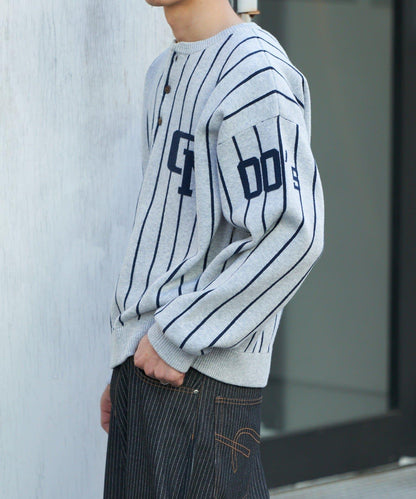 條紋棒球風衛衣針織衫