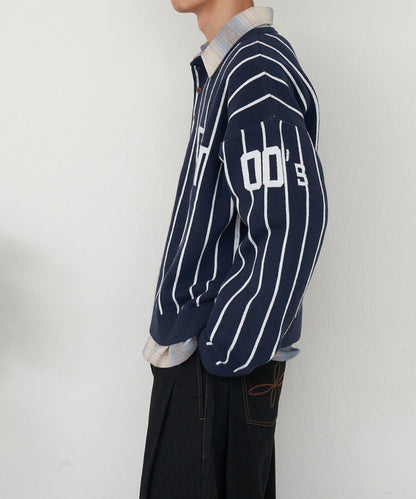 條紋棒球風衛衣針織衫