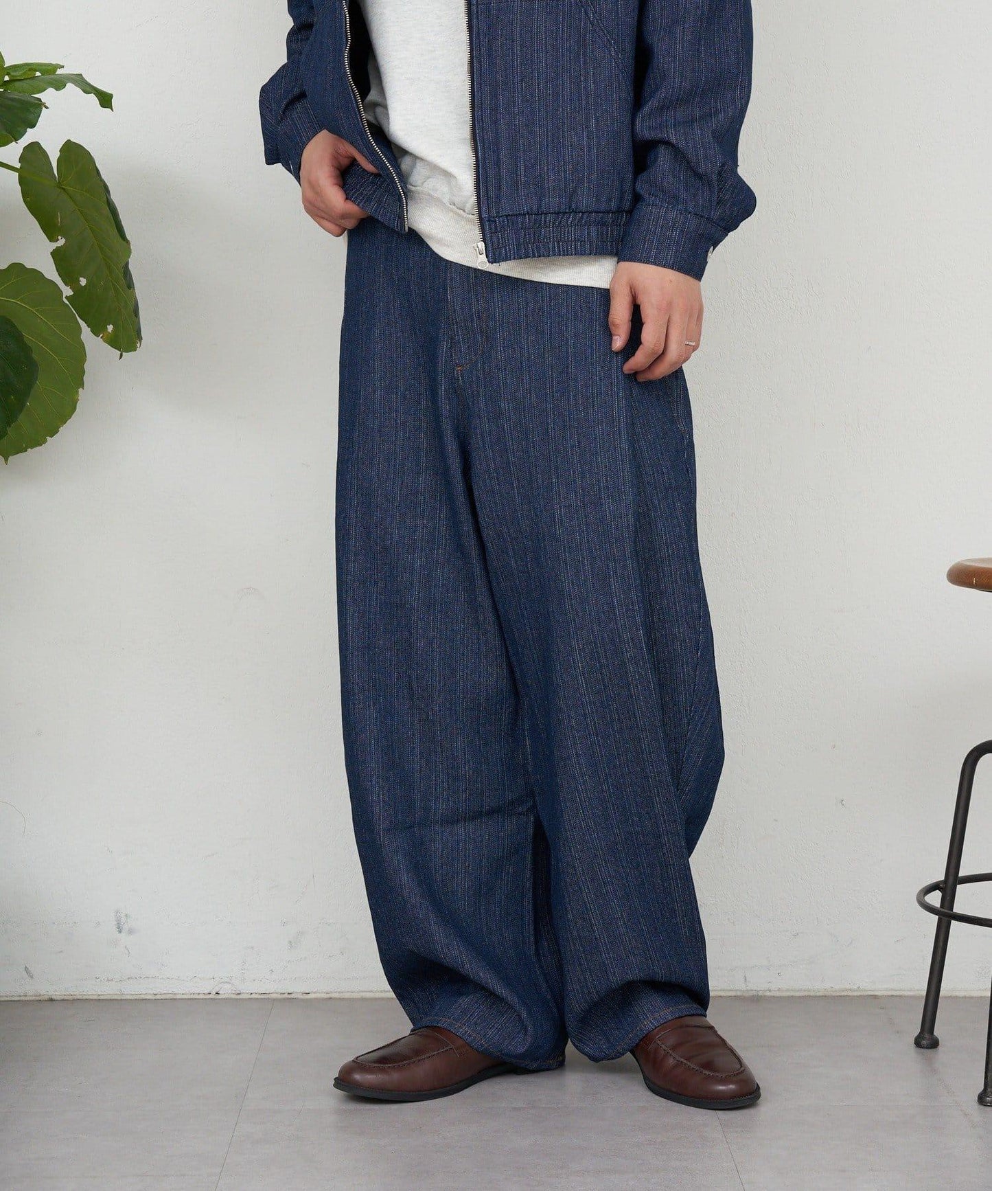 側褶棉質花呢長褲