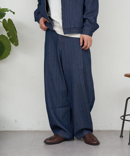 側褶棉質花呢長褲