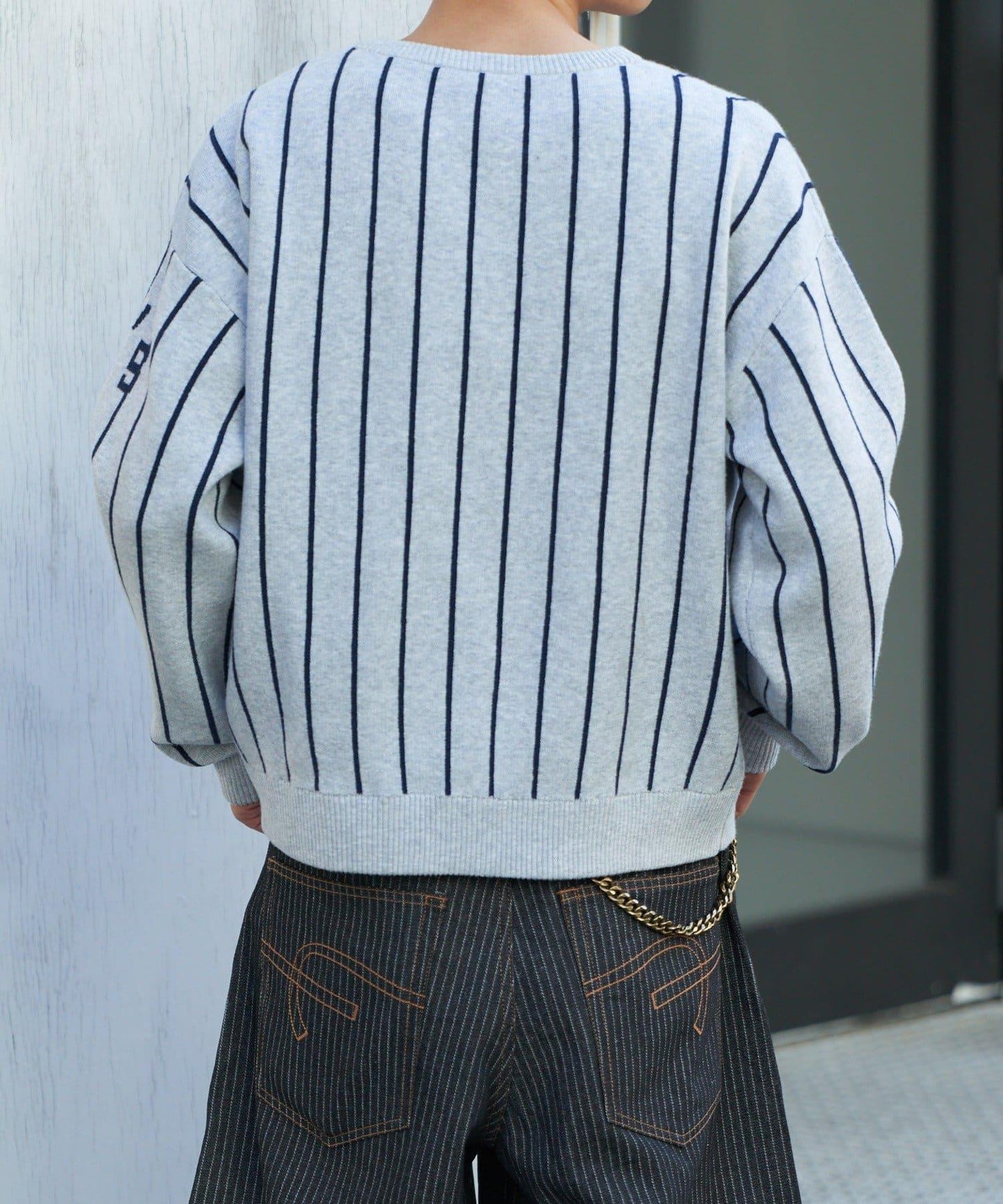 條紋棒球風衛衣針織衫