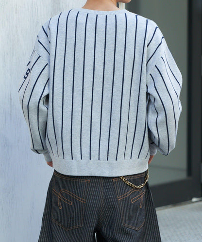 條紋棒球風衛衣針織衫