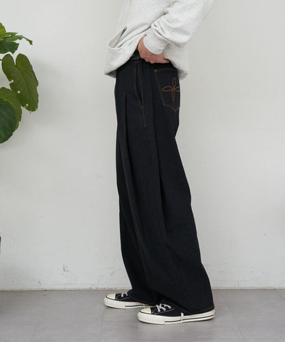 側褶棉質花呢長褲