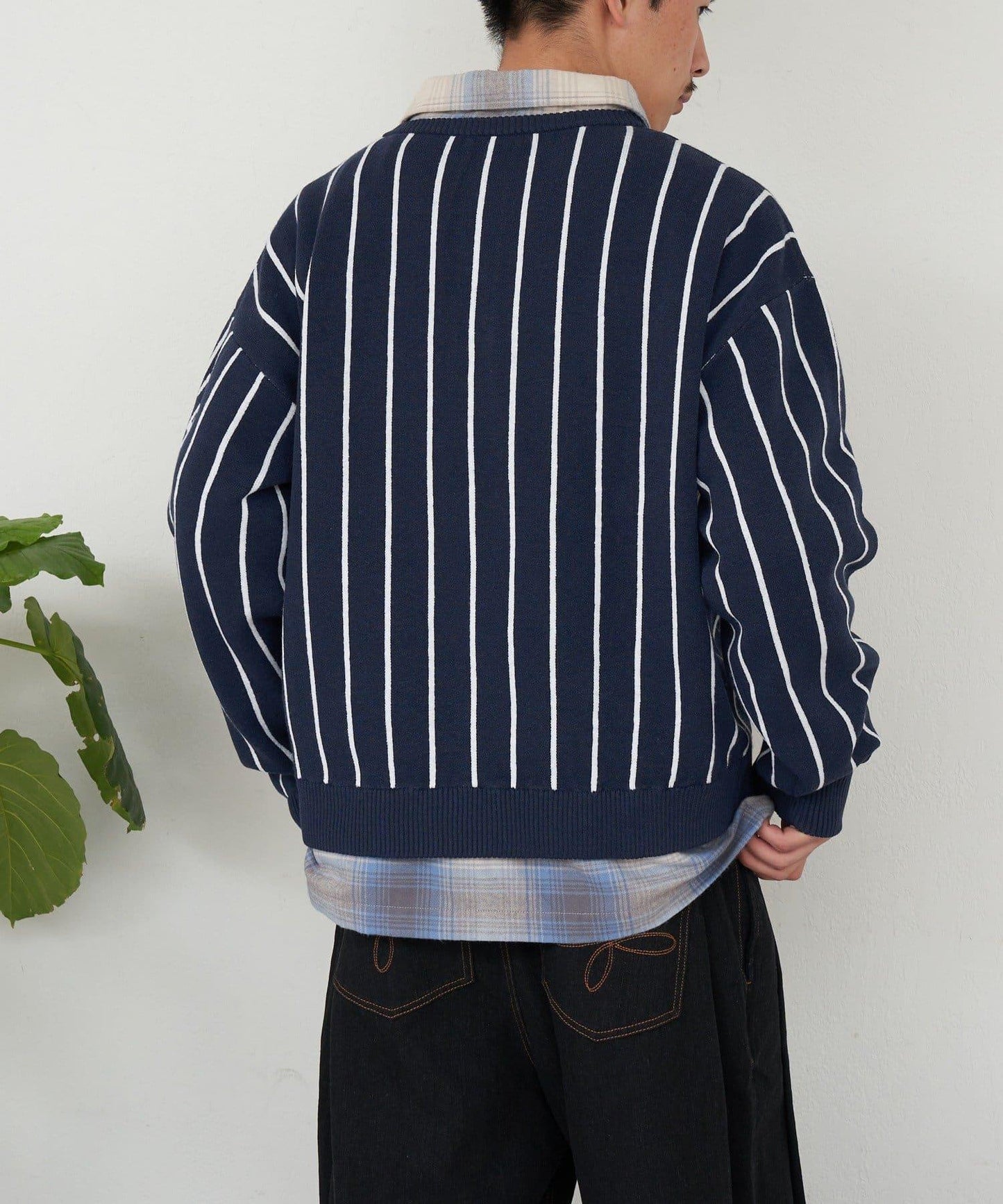 條紋棒球風衛衣針織衫