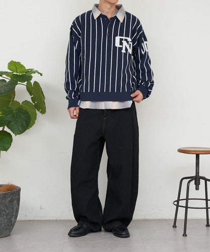 條紋棒球風衛衣針織衫