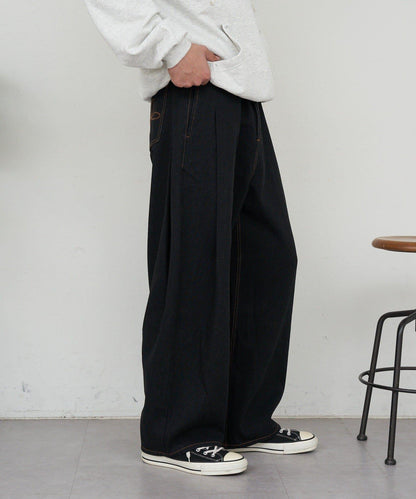 側褶棉質花呢長褲