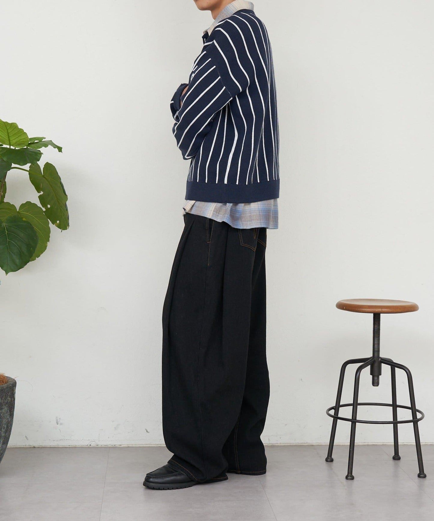 條紋棒球風衛衣針織衫