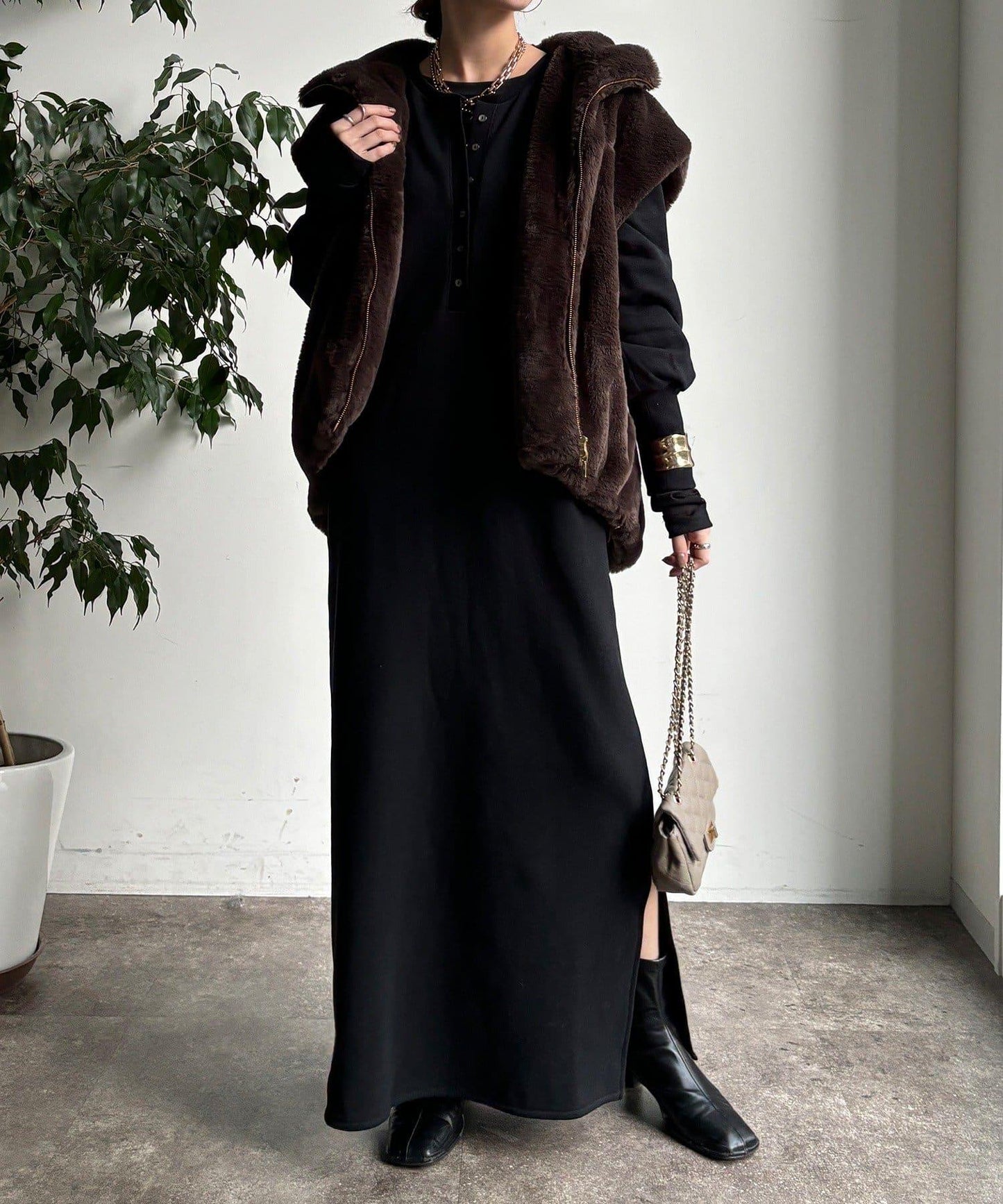 加絨加厚亨利領連衣裙