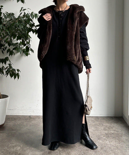 加絨加厚亨利領連衣裙