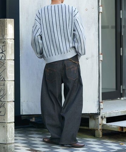 條紋棒球風衛衣針織衫