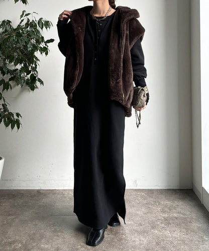 加絨加厚亨利領連衣裙