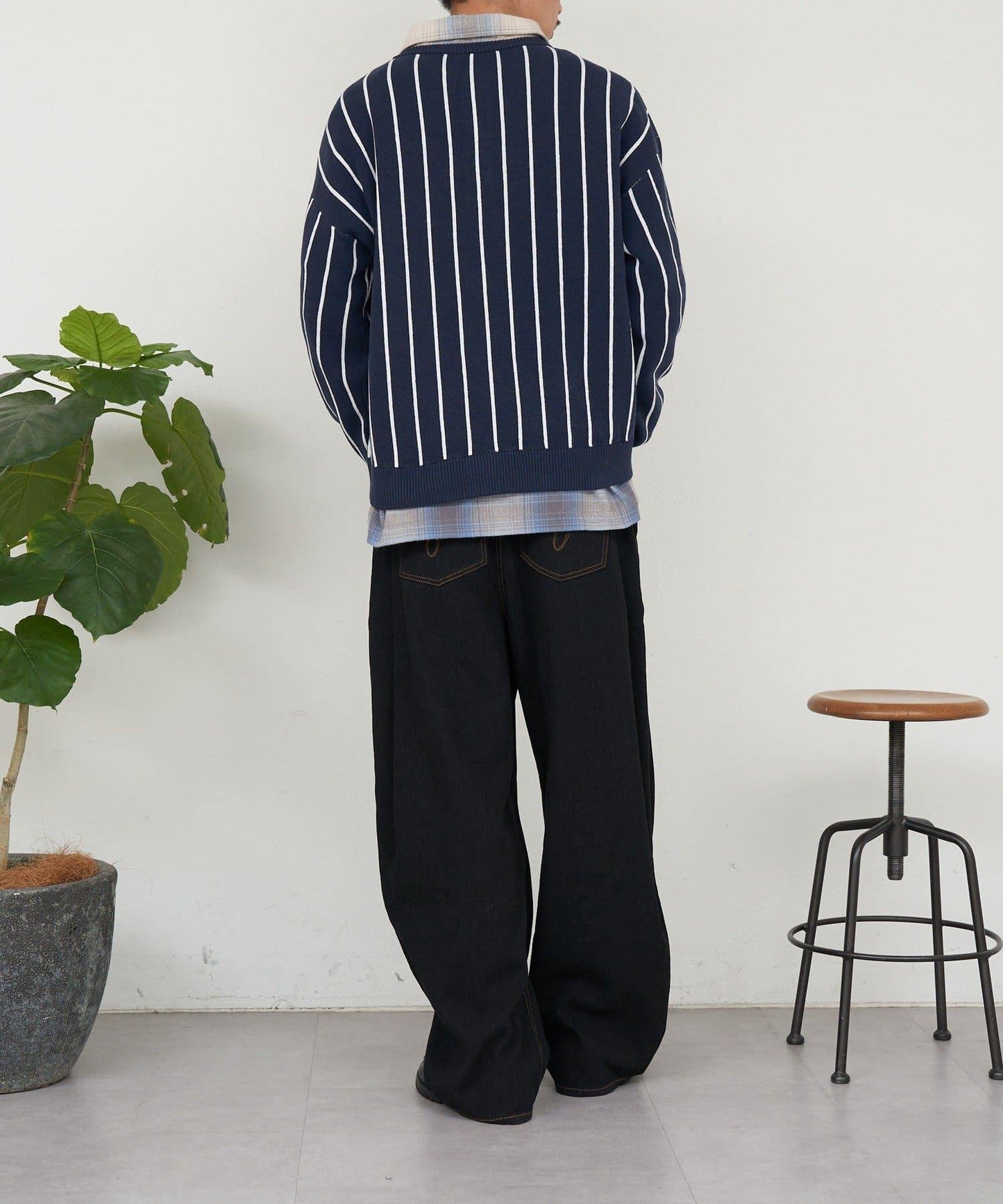 條紋棒球風衛衣針織衫