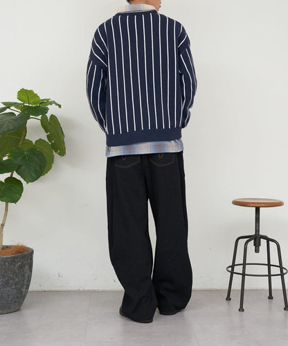 條紋棒球風衛衣針織衫