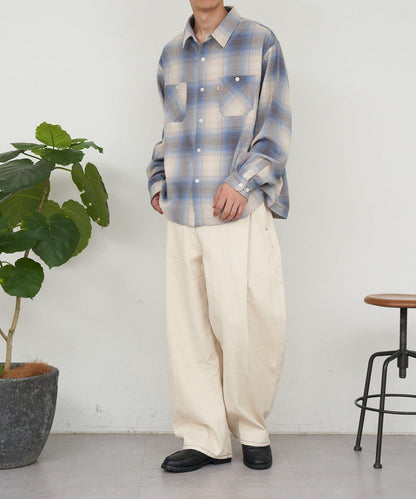 側褶棉質花呢長褲