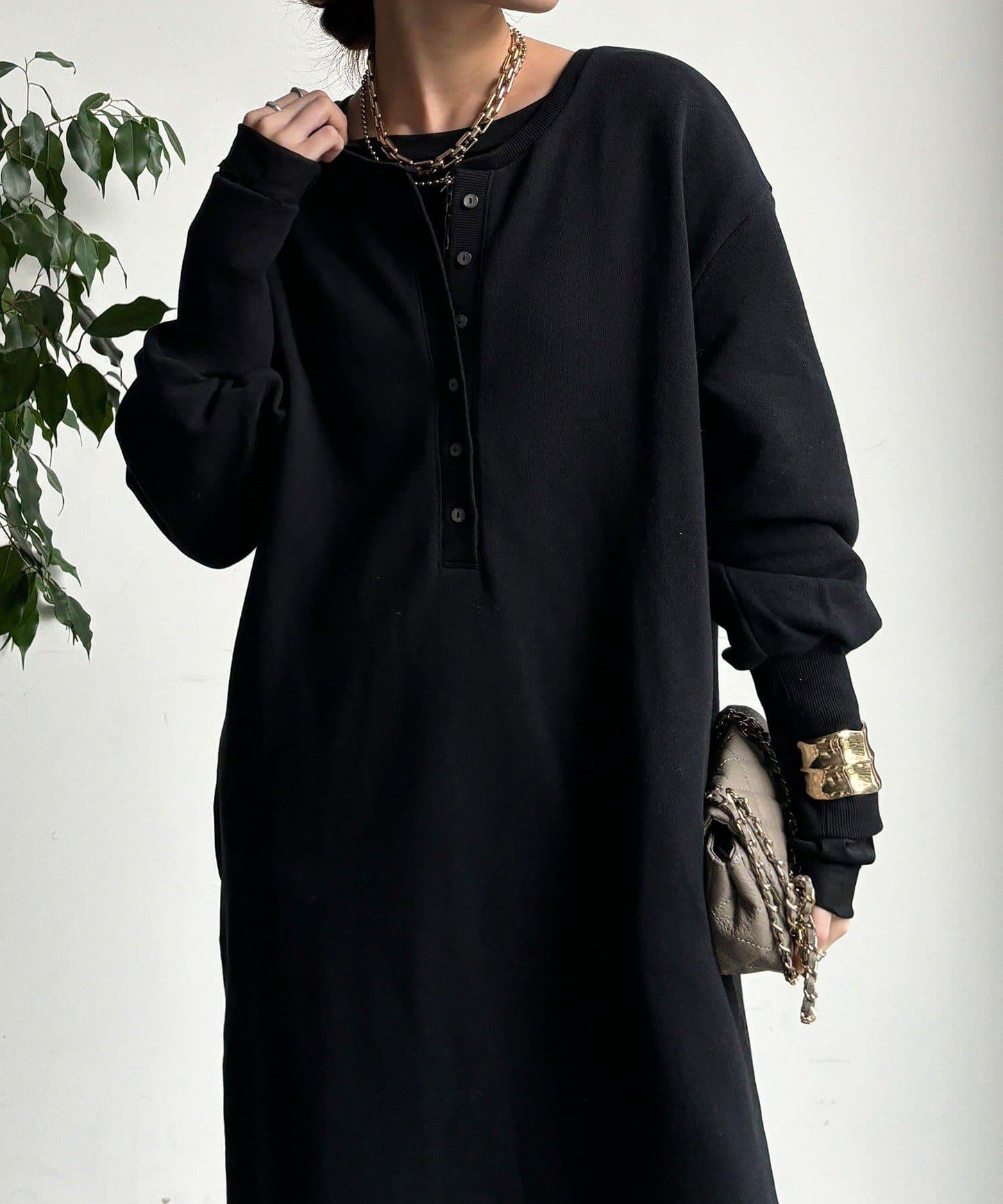 加絨加厚亨利領連衣裙