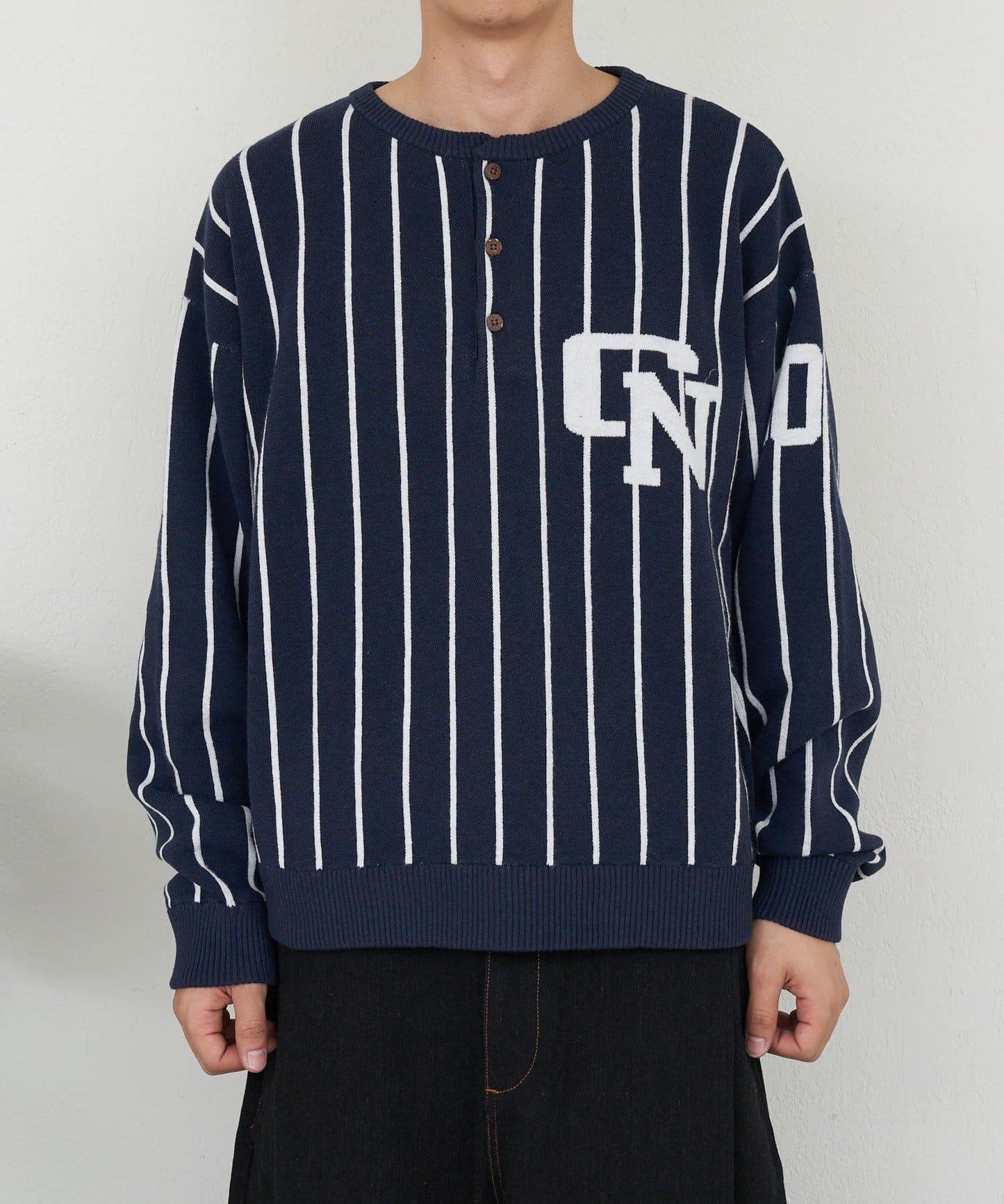 條紋棒球風衛衣針織衫