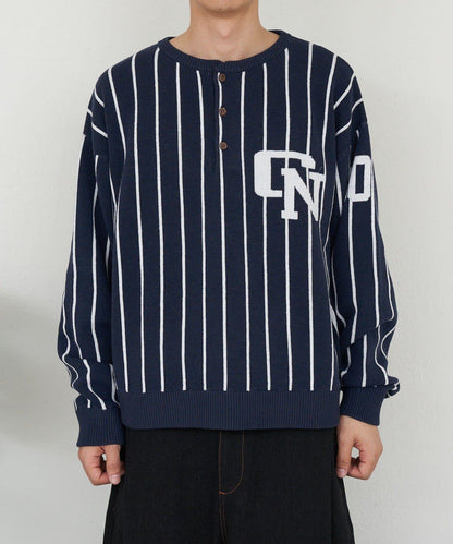 條紋棒球風衛衣針織衫