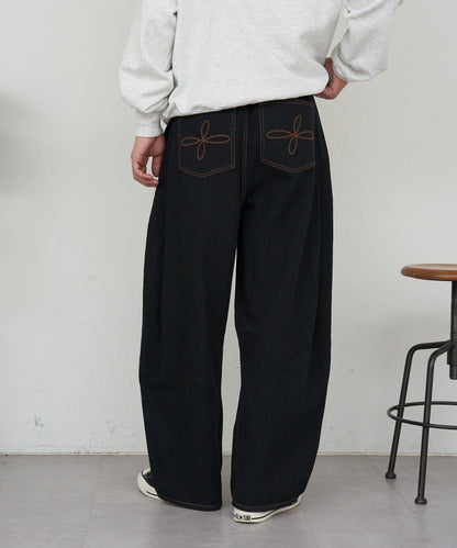 側褶棉質花呢長褲