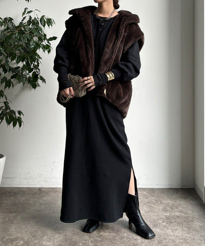 加絨加厚亨利領連衣裙