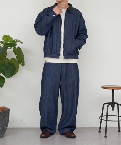 側褶棉質花呢長褲