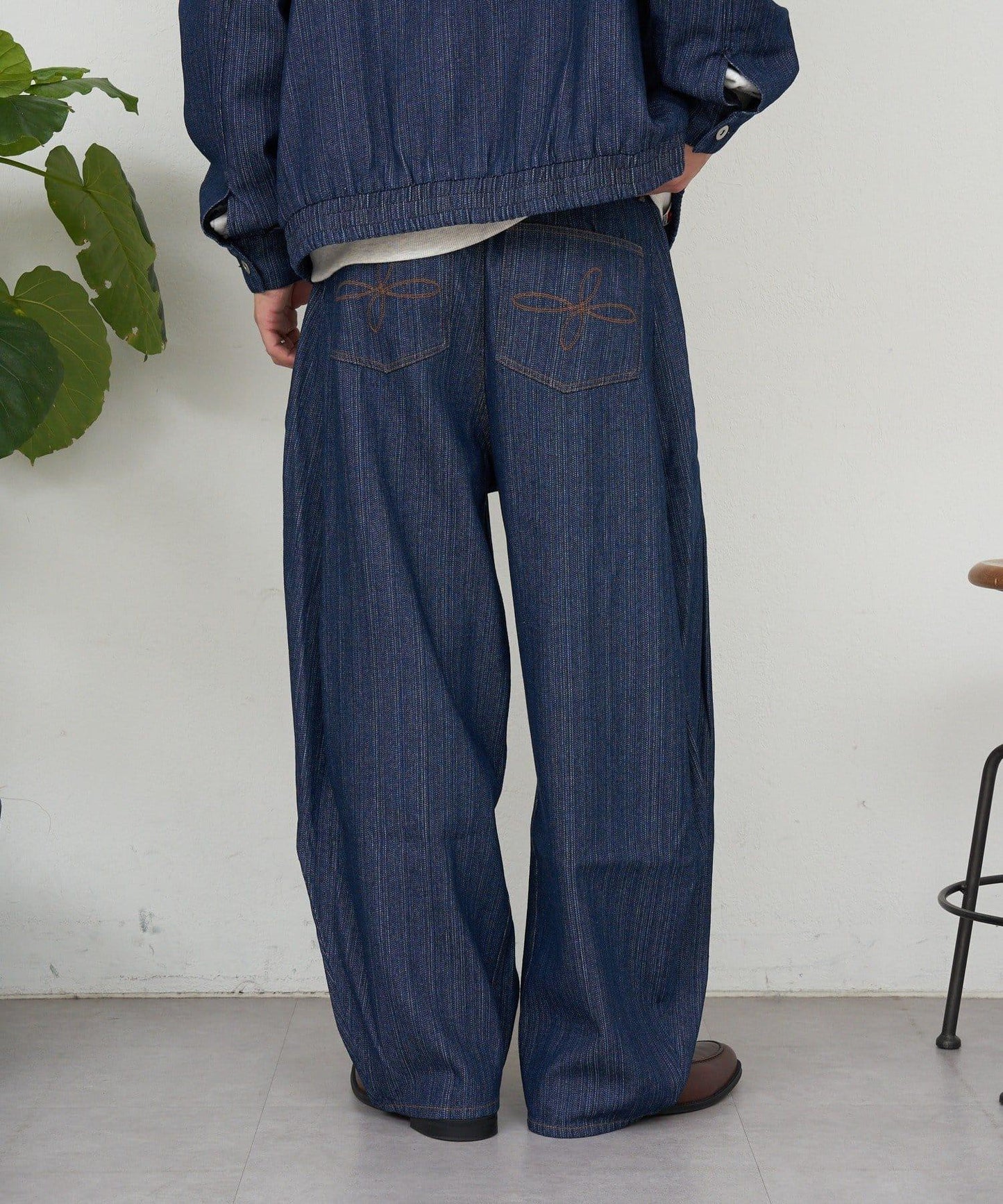 側褶棉質花呢長褲