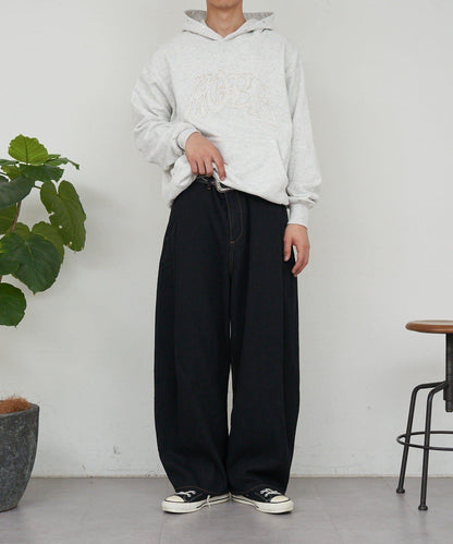 側褶棉質花呢長褲