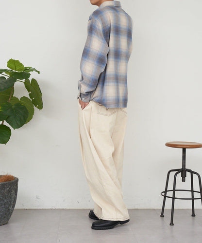 側褶棉質花呢長褲