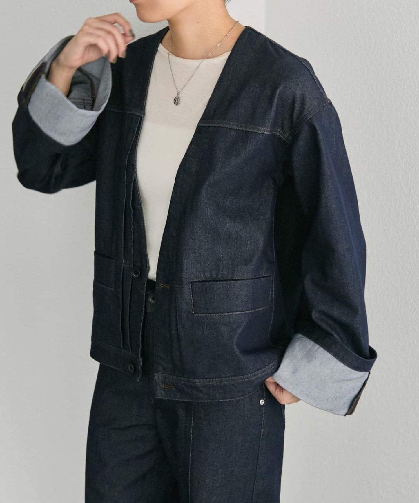 V領無領牛仔夾克【SUM1 STYLE】