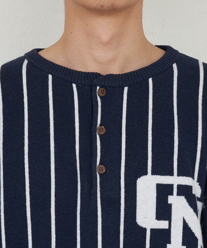 條紋棒球風衛衣針織衫