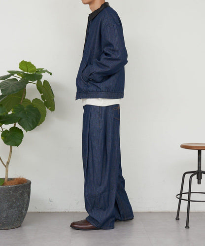 側褶棉質花呢長褲