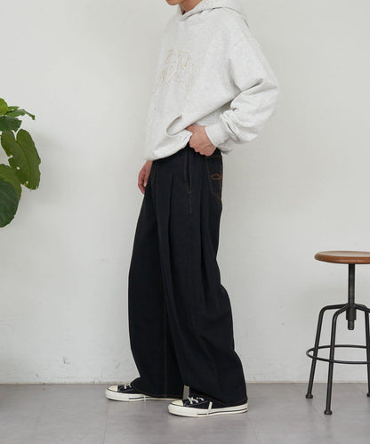 側褶棉質花呢長褲
