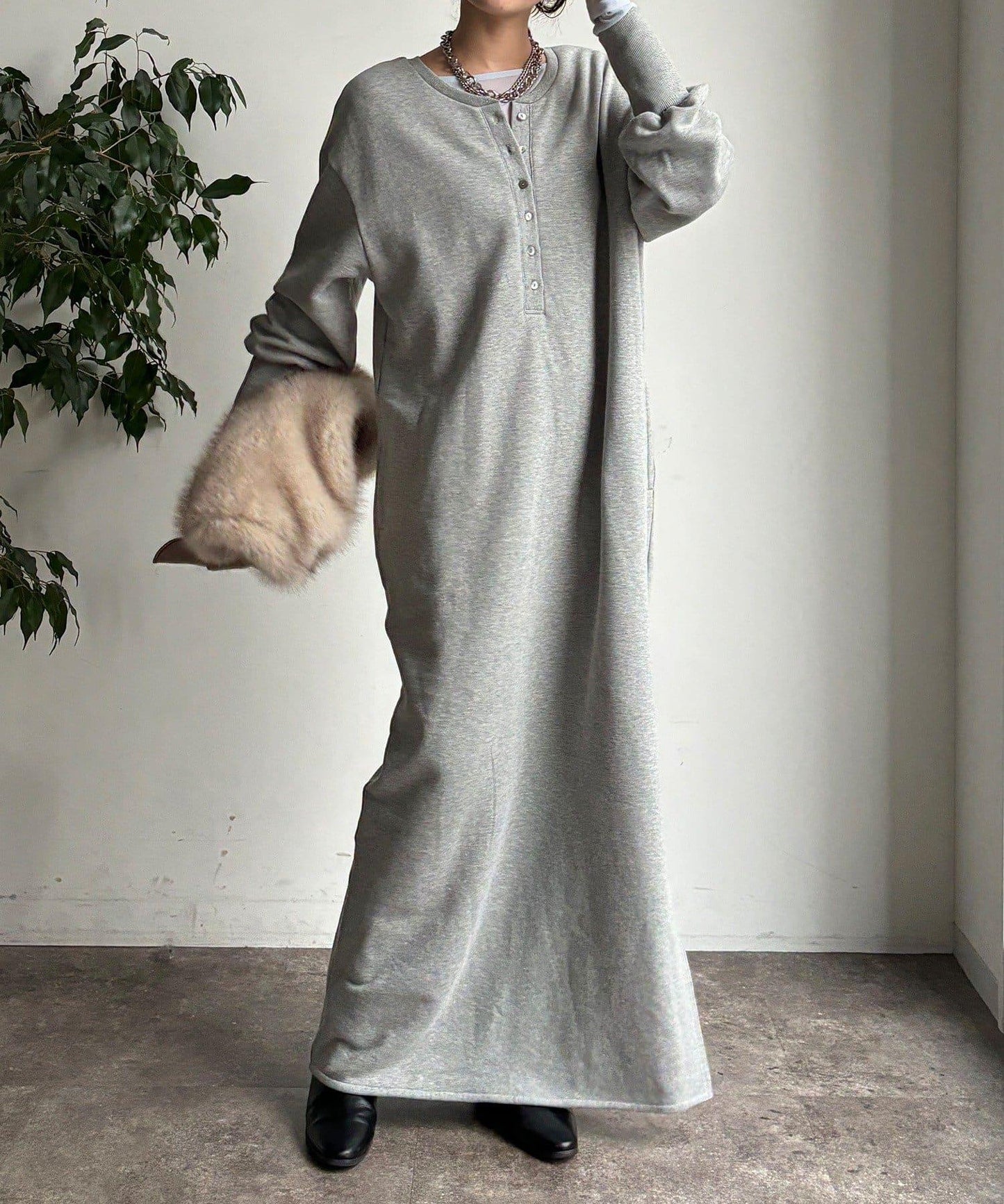 加絨加厚亨利領連衣裙