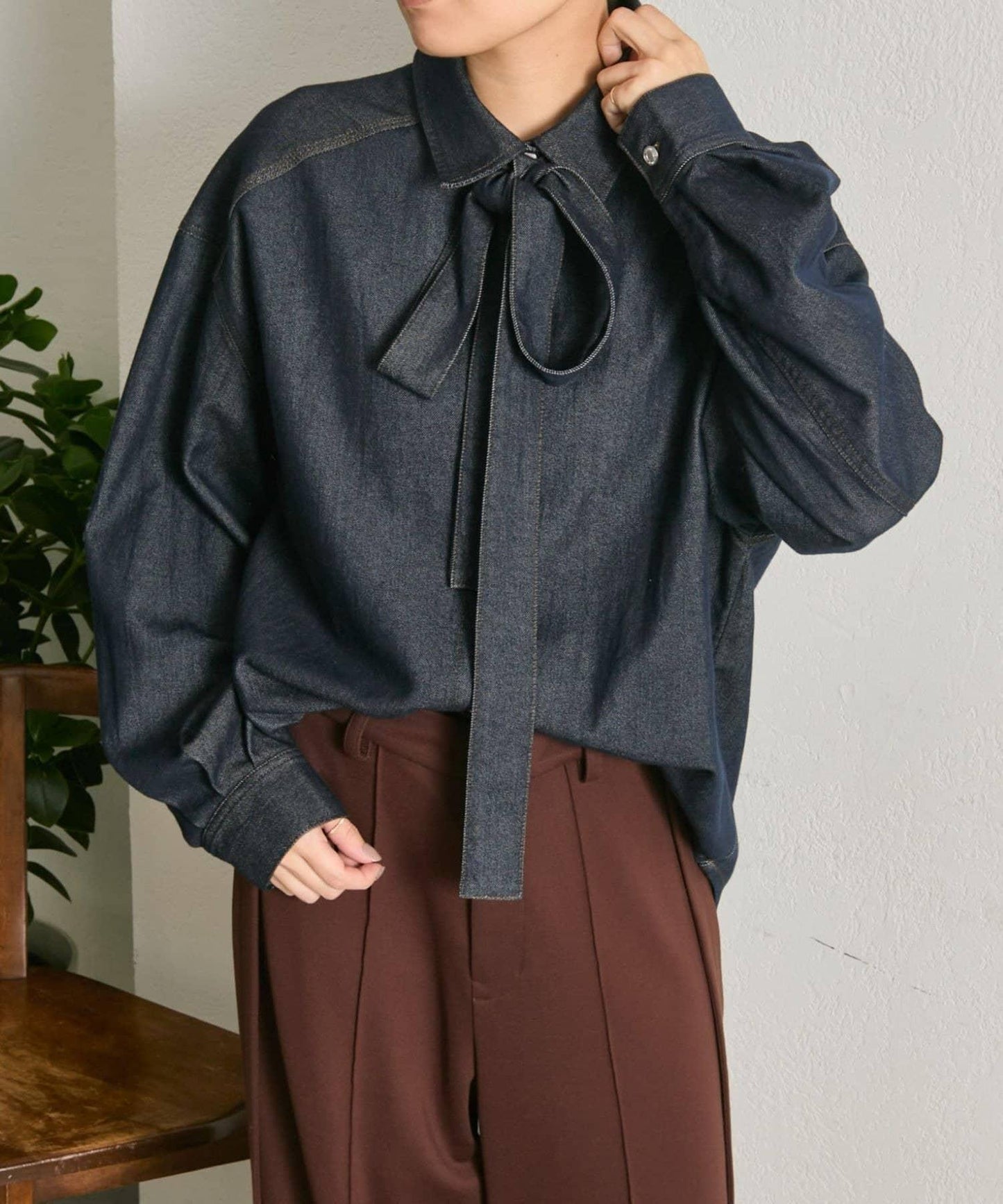 蝴蝶結可拆卸牛仔蝴蝶結襯衫【SUM1 STYLE】