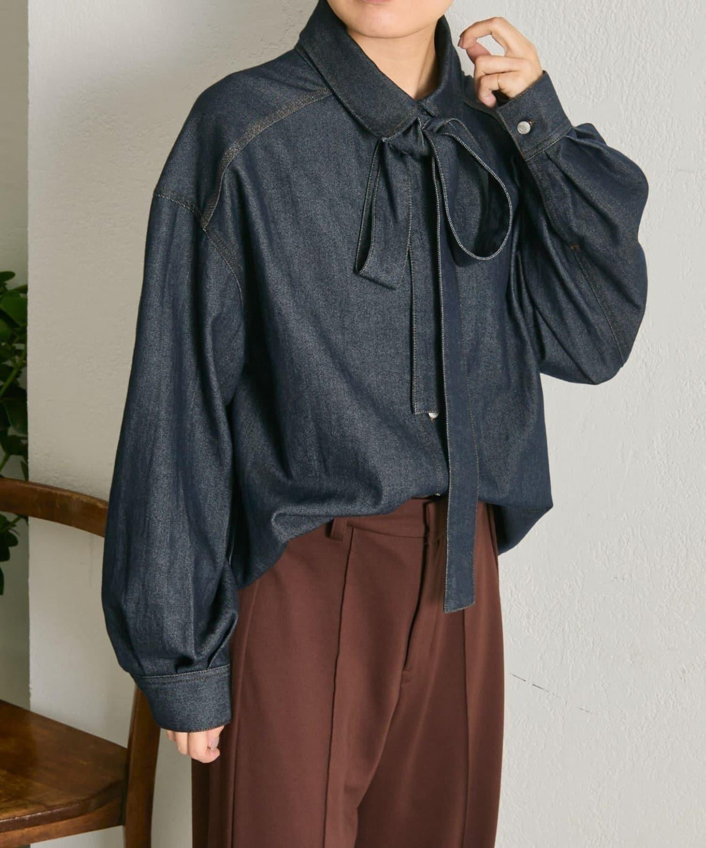 蝴蝶結可拆卸牛仔蝴蝶結襯衫【SUM1 STYLE】