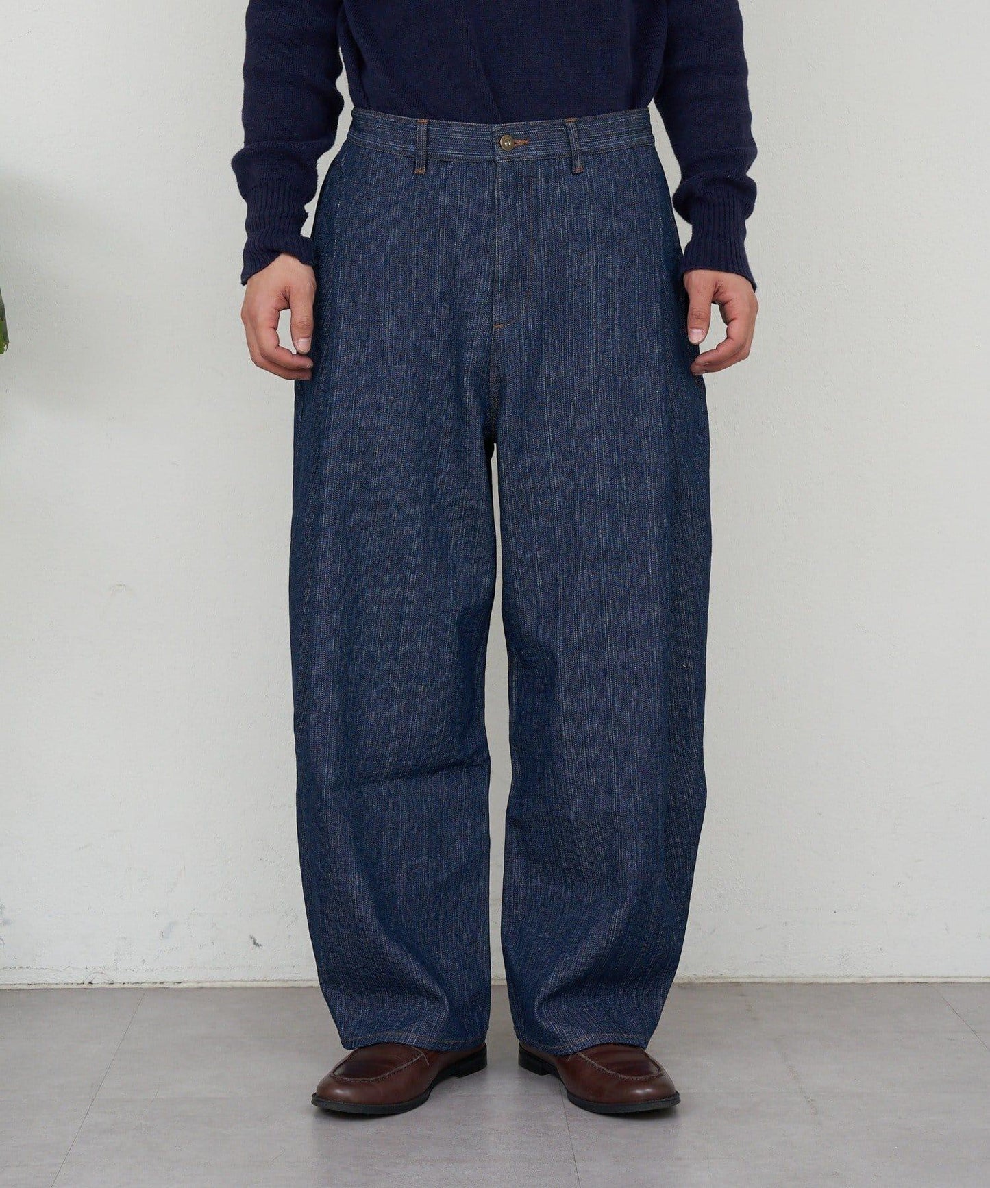 側褶棉質花呢長褲