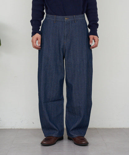 側褶棉質花呢長褲