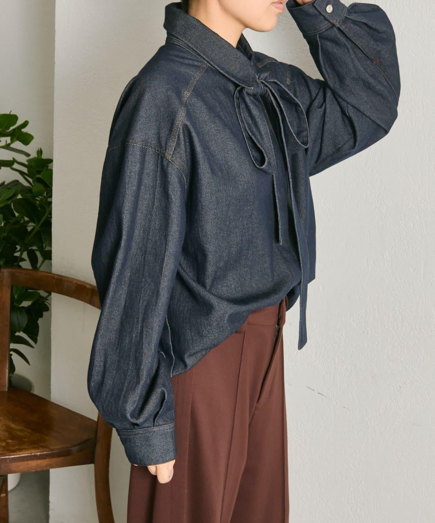 蝴蝶結可拆卸牛仔蝴蝶結襯衫【SUM1 STYLE】