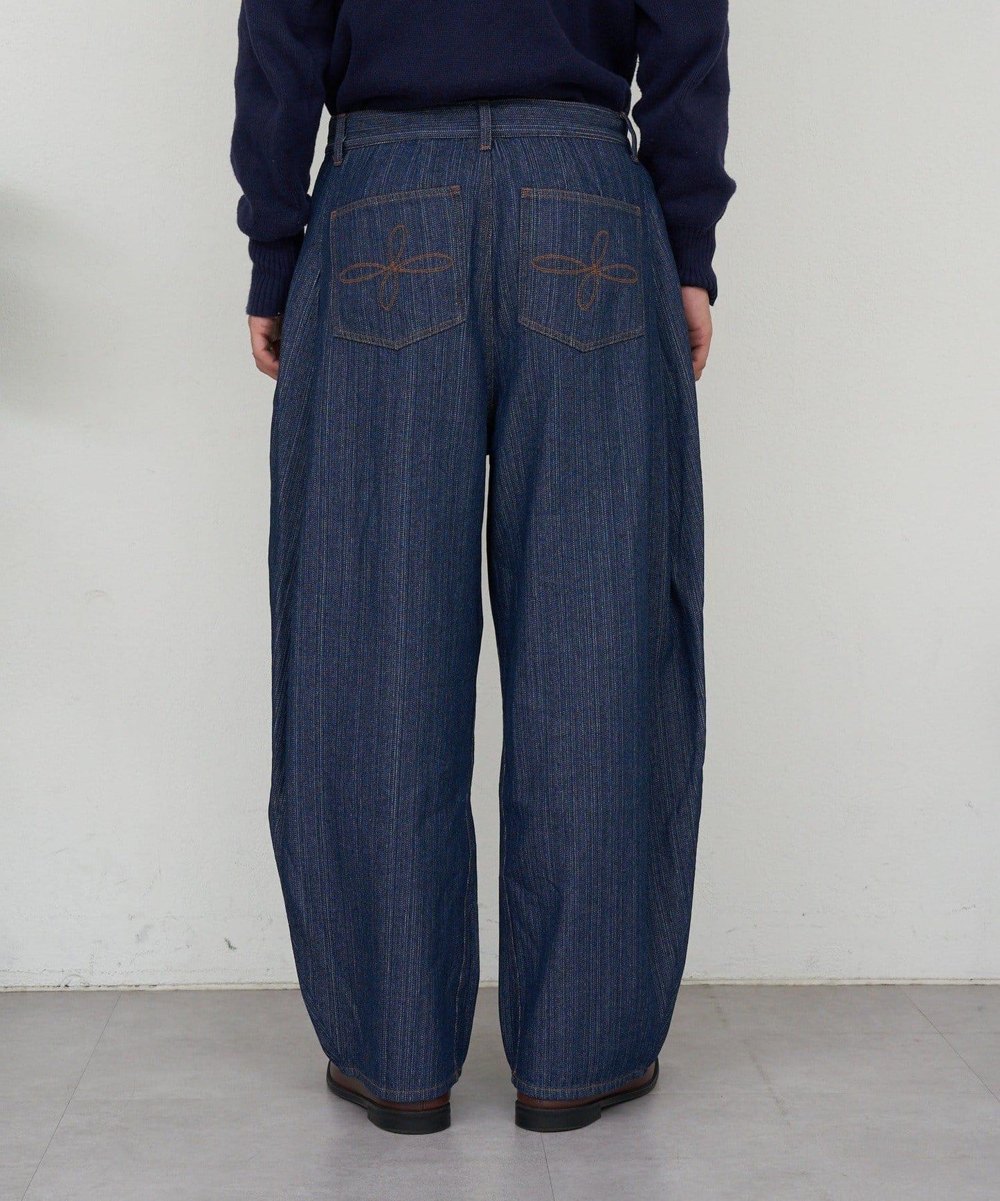 側褶棉質花呢長褲